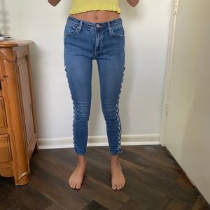 Lace up detail jeans